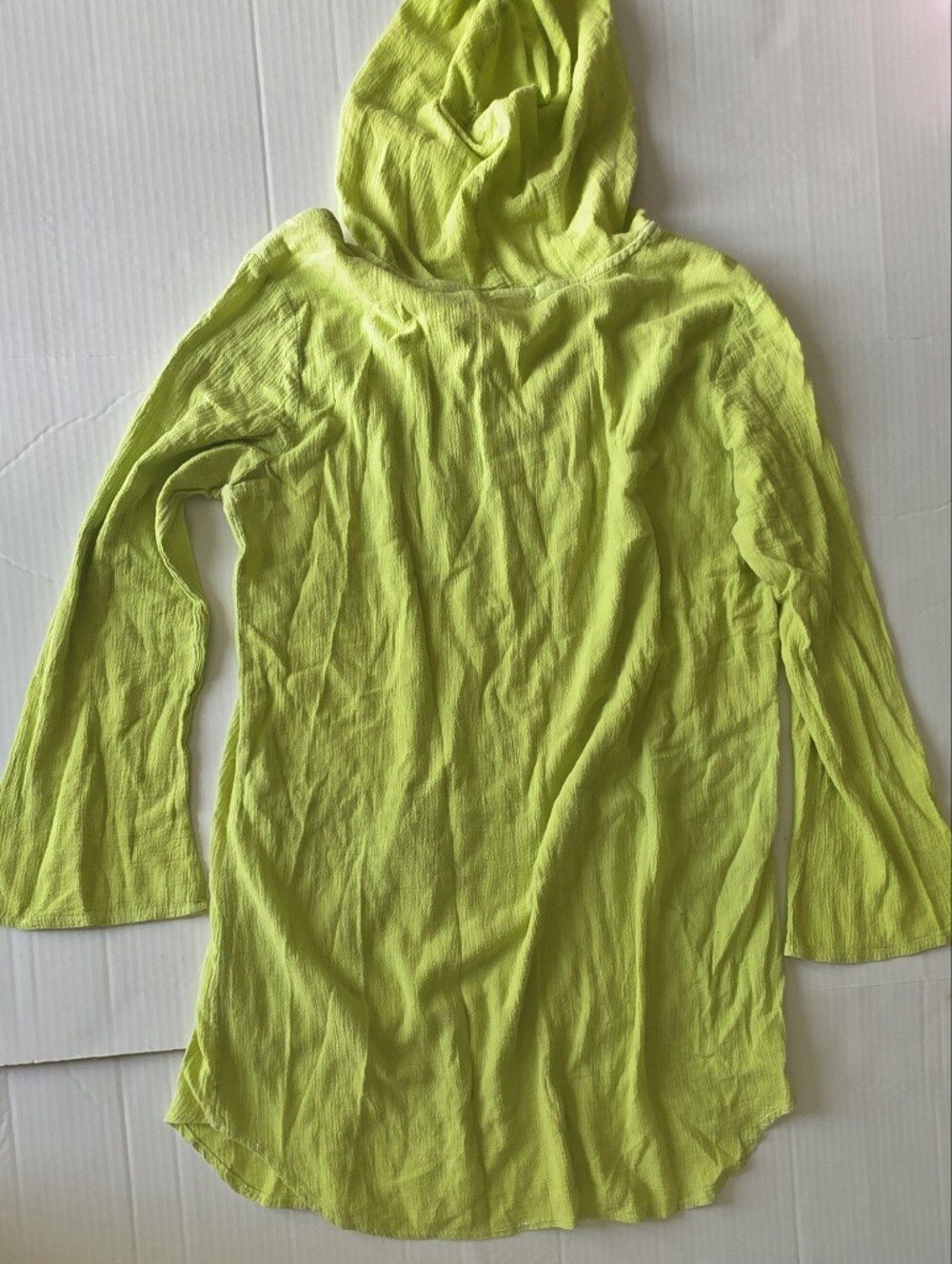 Fresh Produce Lime green Cotton Tunic Shirt Hooded Long Sleeve Lagenlook Coastal - Picture 7 of 7